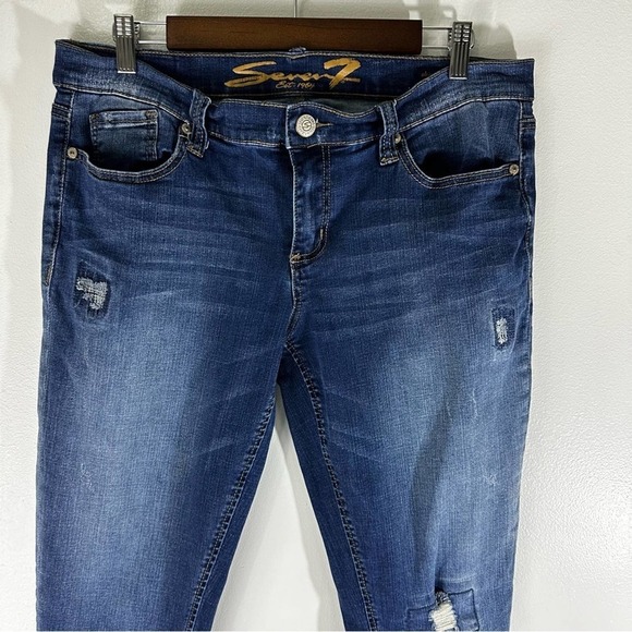 Seven 7 Jeans Distressed Skinny Easy Fit Low Rise Blue Womens Size 10 - Picture 3 of 9
